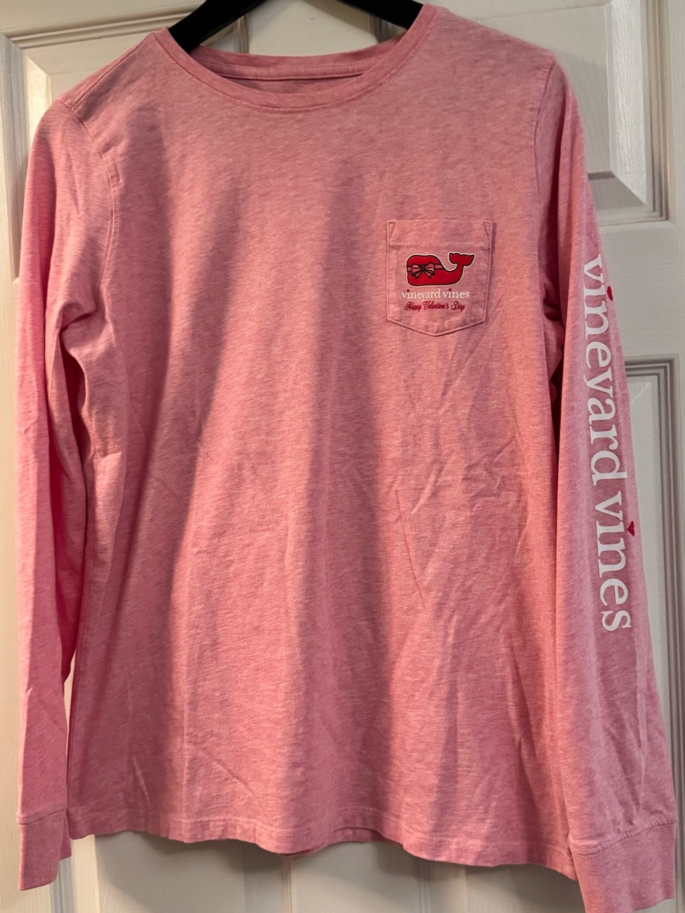 Adorable Vineyard Vines Pink Long-Sleeve Pocket Tee with Whale Logo